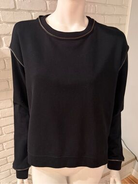 AllSaints Perry Sweatshirt Black Zip Trim Crewneck Pullover Medium